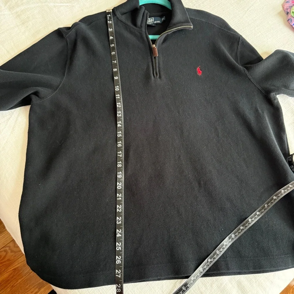 Polo Ralph Lauren Mens XL Black Quarter Zip Pullover Red Pony Logo Sweater - Picture 6 of 6